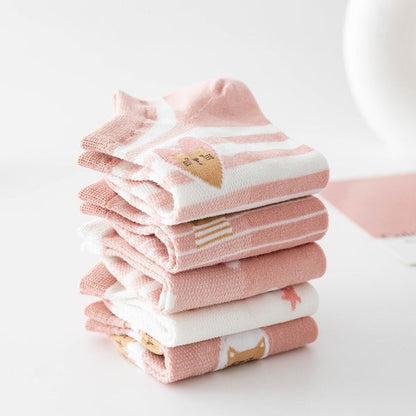5 Pairs Pink Cute Heart Shape Women's Socks