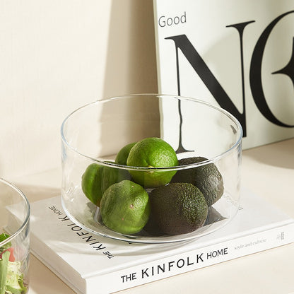 Round Glass Storage Basket with Wooden Handle