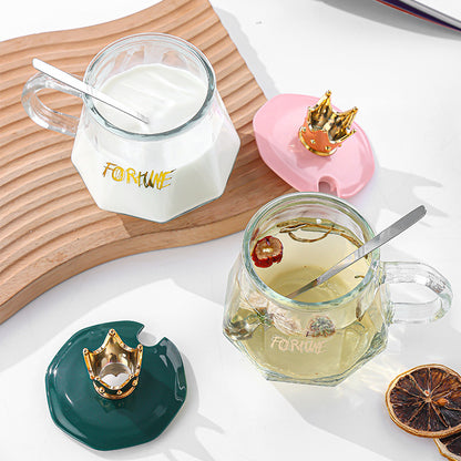 Crown Glass Cup With Lid & Spoon