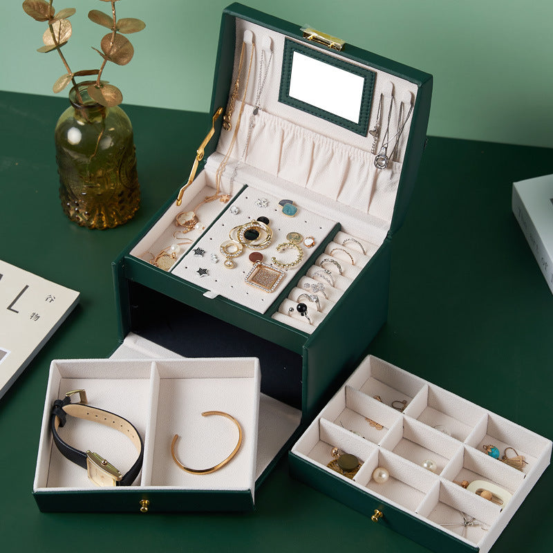 3-Tier Jewelry Box & Organizer with Soft Handle, Mirror & Lock