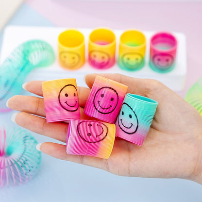 Pack Of 2 - Mini Smiling Face Rainbow Circle Spring Toy