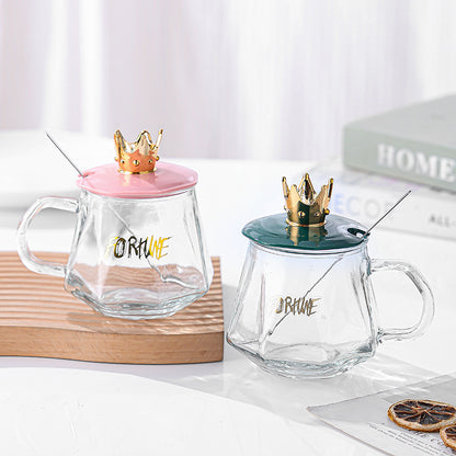 Crown Glass Cup With Lid & Spoon