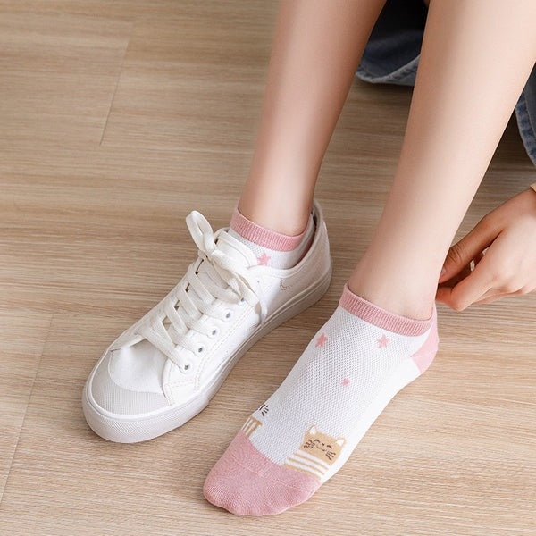 5 Pairs Pink Cute Heart Shape Women's Socks
