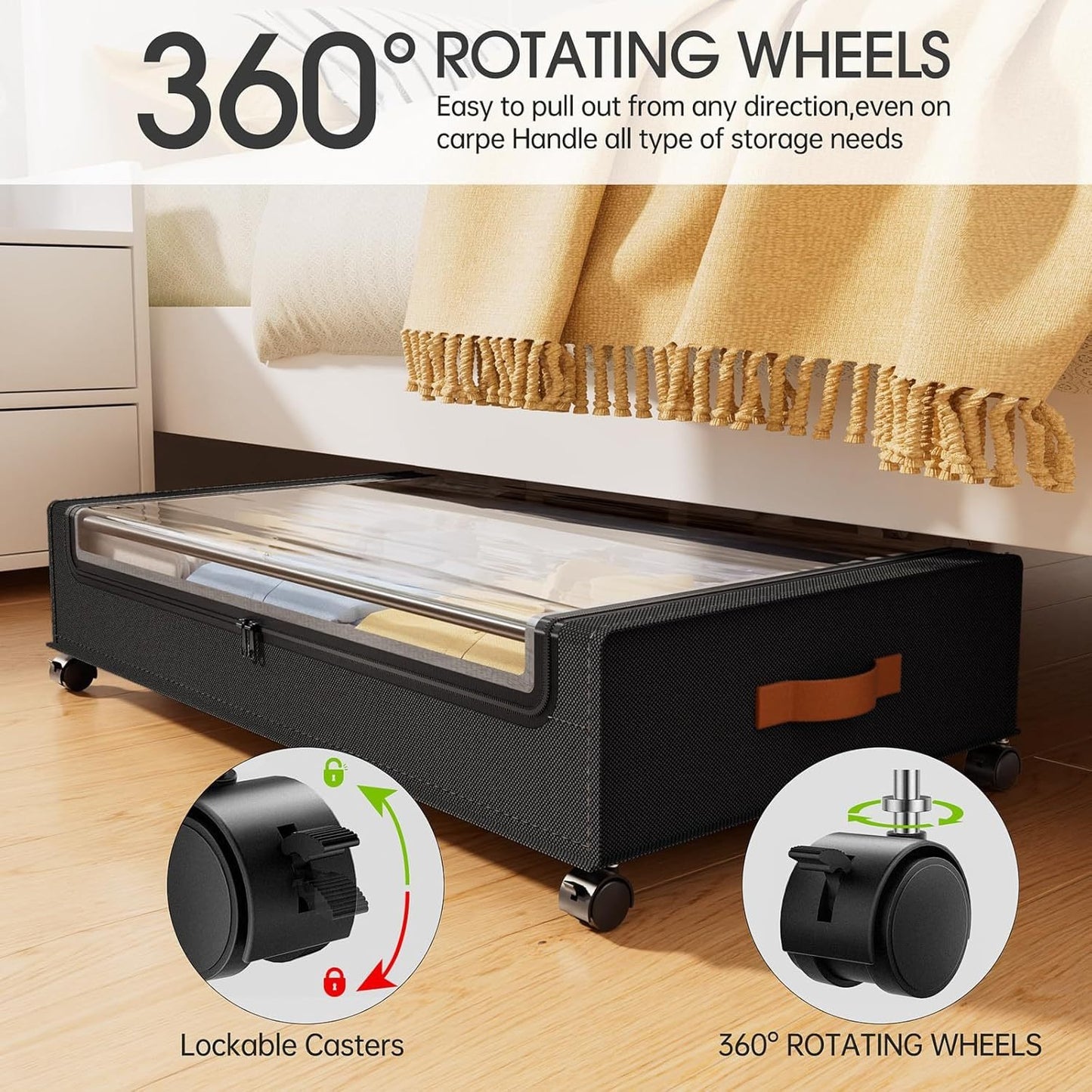 Under Bed Storage Organizer with Movable Wheels