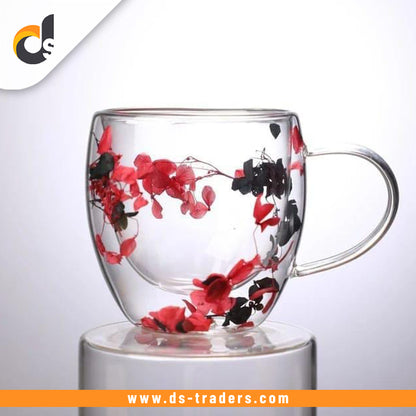 Real flower double-layer glass cup