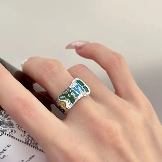 Cute Multi-Color Graffiti Letter Adjustable Ring