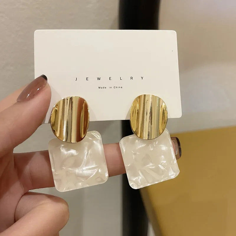Elegant Gold Plate Marble Drop Earrings