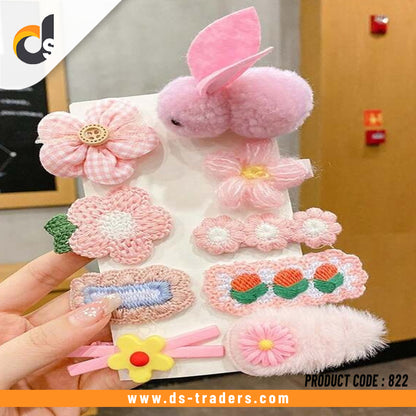 9 Pcs Beautiful Design Wool Knitted hair clips (Hand Made)