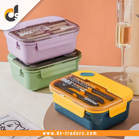 Two Compartment Lunch Box With Spoon Fork Chopstick