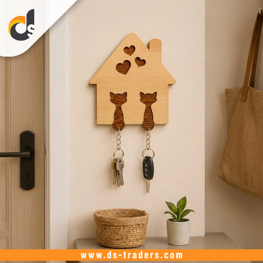 Wooden Cat House Key Holder
