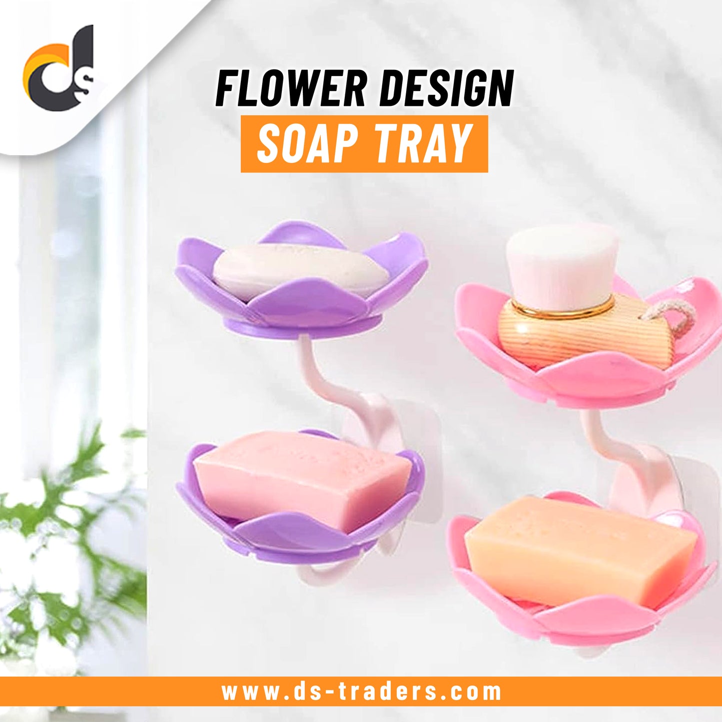 Self Adhesive Drain Soap Box Double Layer Flower Shaped Soap Tray