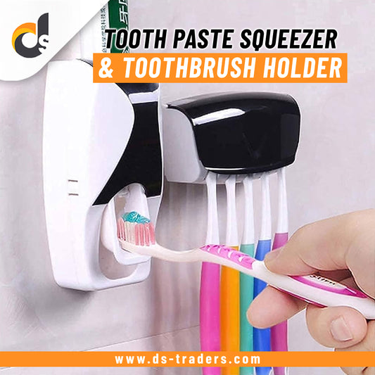 Automatic Hands-Free Wall Mounted Toothpaste Dispenser Squeezer with Detachable 5 Hole Toothbrush Holder