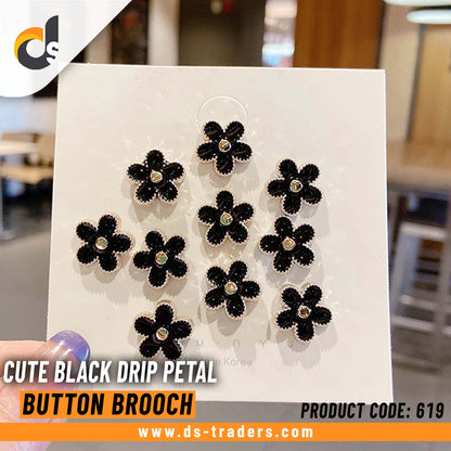 10pcs/Set Cute Black Drip Petal-Shaped Button Brooch