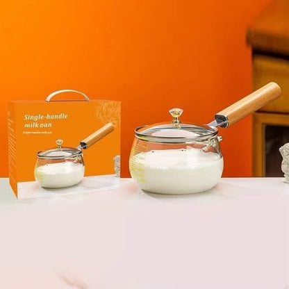 Glass Sauce Pan with Wood Handle 800ML (HEAT-RESISTANT)