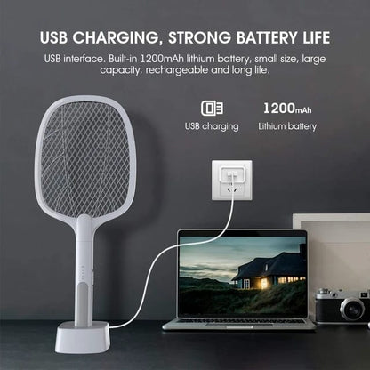 2 In 1 Electric Portable Mosquito Swatter Racket USB Rechargeable