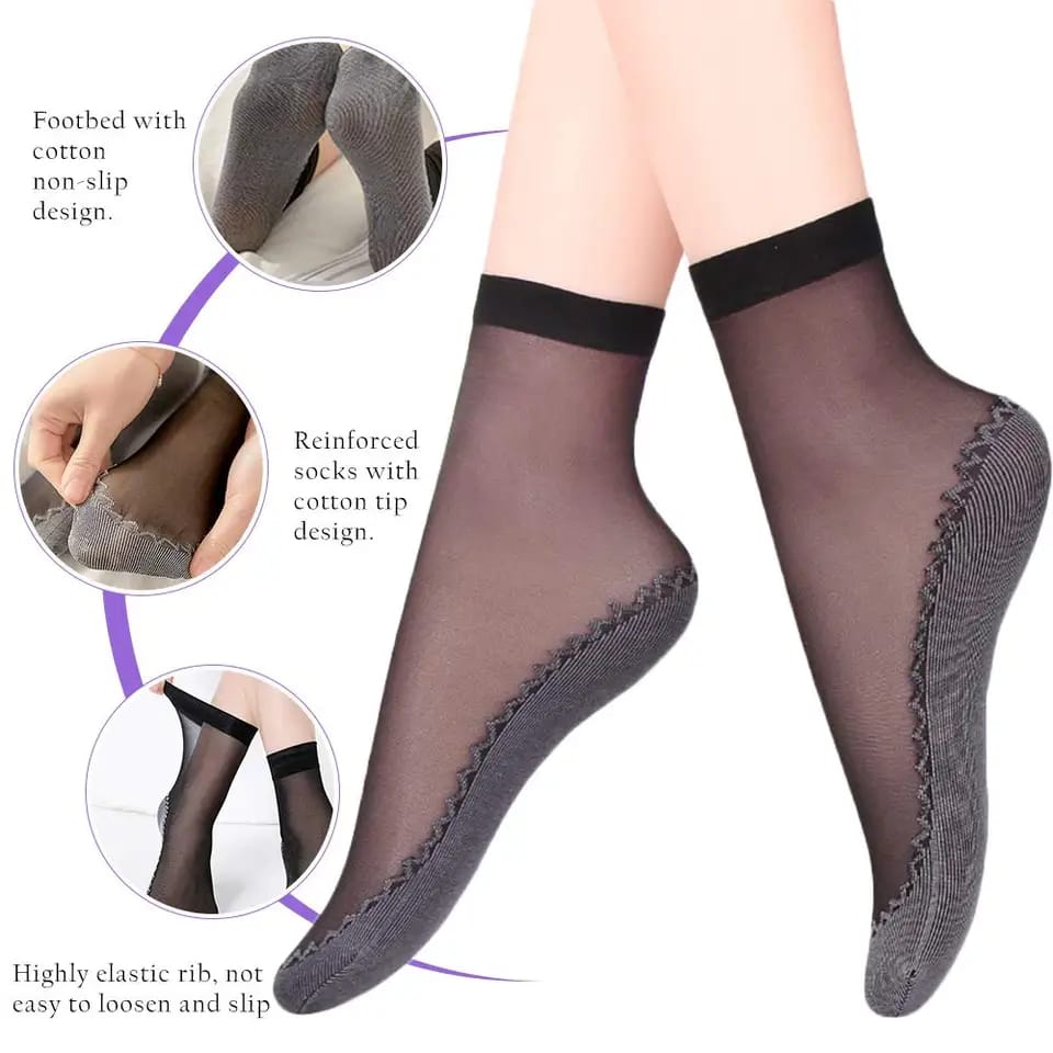 1 Pair Women Silky Soft Non-Slip Ultrathin Attractive Design Socks