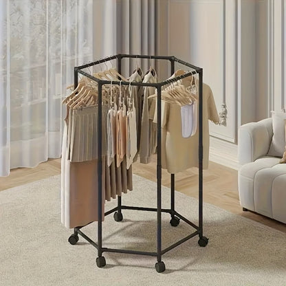 360° Rotating Hexagon Cloth Drying Rack With Wheel