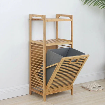 Laundry Basket with Wooden Storage Shelf