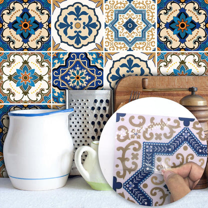 12PCs Blue & White Design Adhesive Tile Sticker