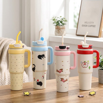 Stainless Steel Heat Insulated Water Bottle with Straw