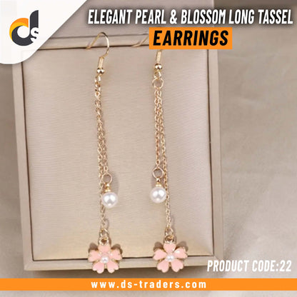 Elegant Pearl & Blossom Long Tassel Earrings