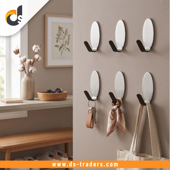 6PCs Stainless Steel Self-Adhesive Wall Hook