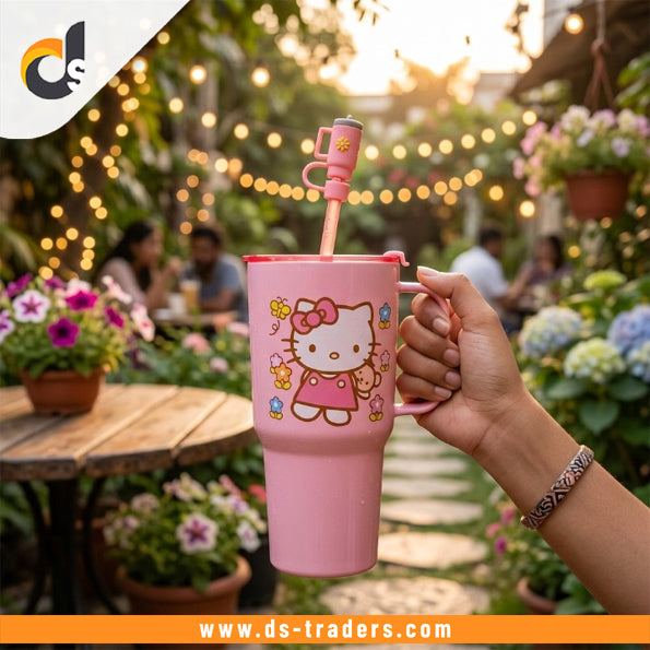 Printed Plastic Dip And Drink Straw Tumbler (Random Design)