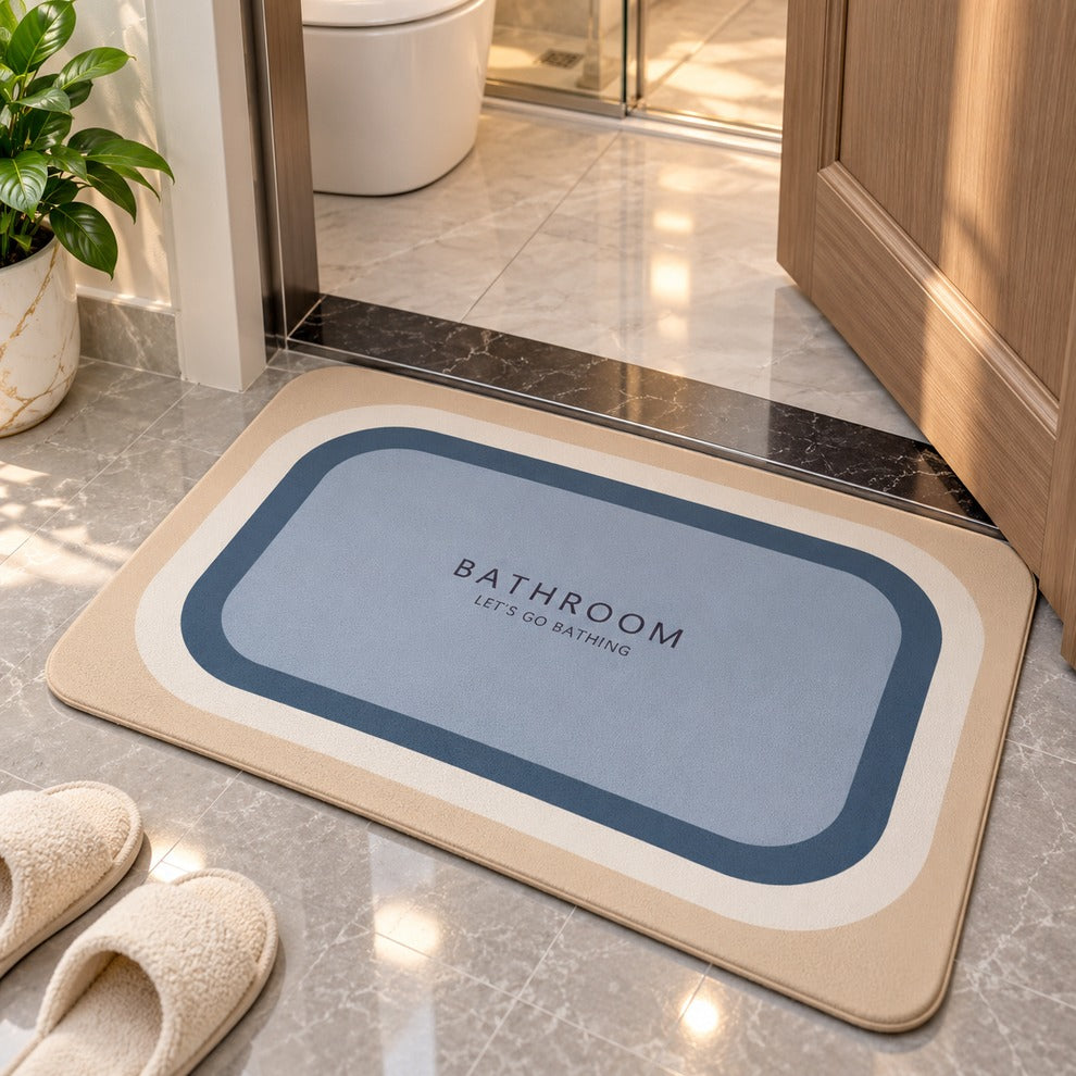Blue & Grey Modern Bathroom Floor Mat (Random Design)