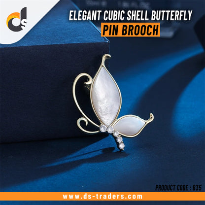 Elegant Cubic Shell Butterfly Pin Brooch