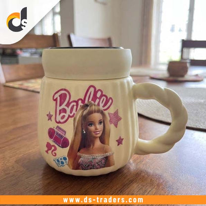 Cartoon Printed Ceramic Coffee Mug with Mirror Lid
