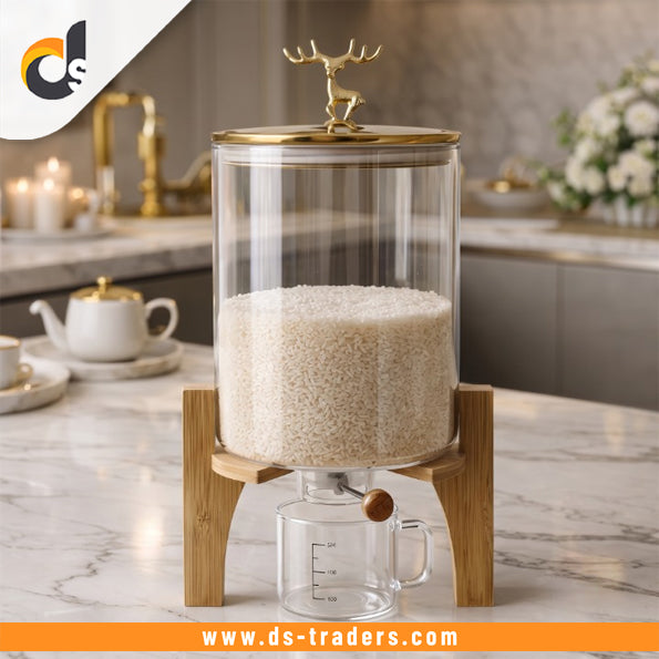 Elegant Rice Storage Jar With Wooden Stand 5.5L