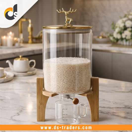 Elegant Rice Storage Jar With Wooden Stand 5.5L