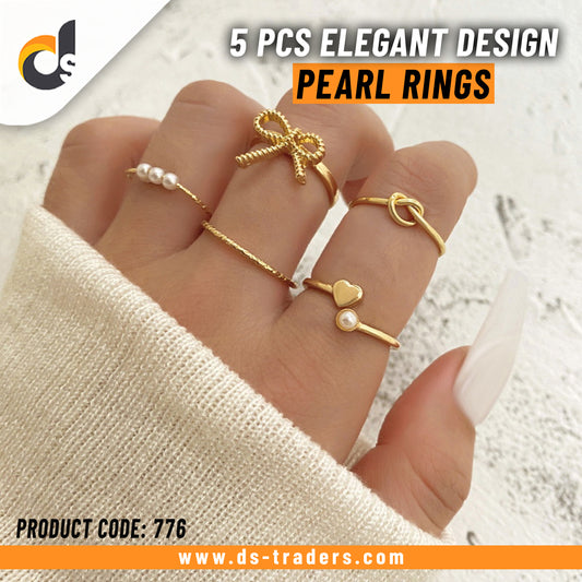 5 Pcs Elegant Design Pearl Rings