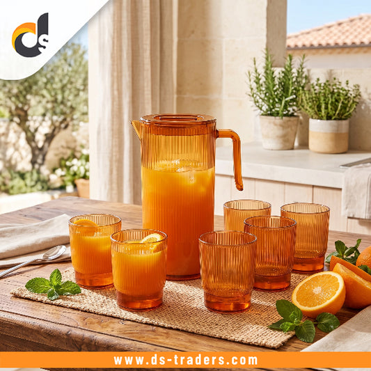 7PCs Plastic Ribbed Glass & Jug Set