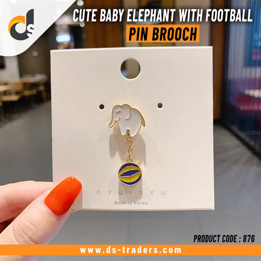 Cute Baby Elephant With Football Pin Brooch