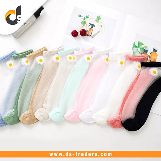 5Pairs/Set Cute Flower Printed Women's Net Socks