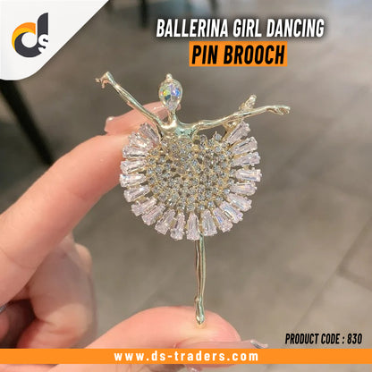 Glamorous Rhinestone Ballerina Girl Dancing Pin Brooch