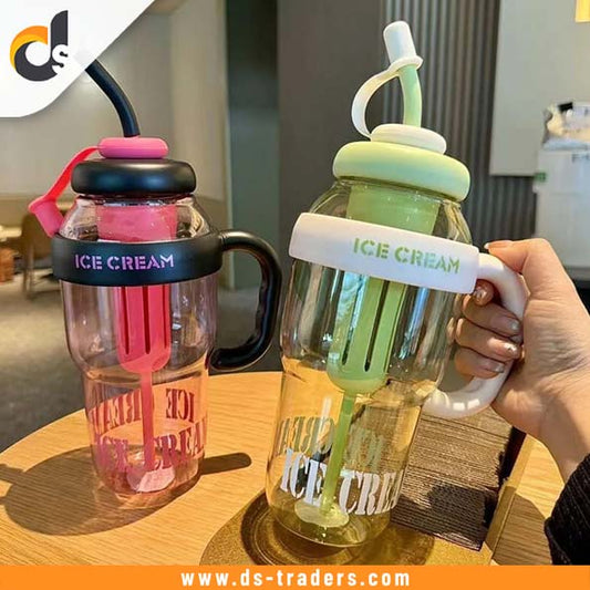 Plastic Water Bottle with Handle & Straw