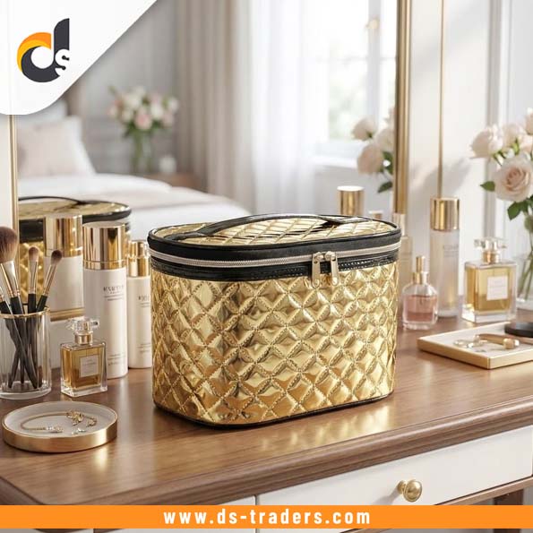 Portable Golden Makeup & Cosmetic Bags