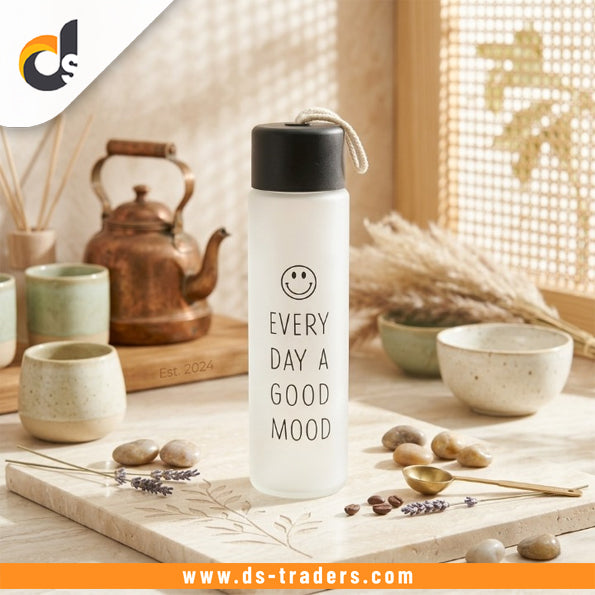 Frosted Smiley Glass Water Bottle 350ML