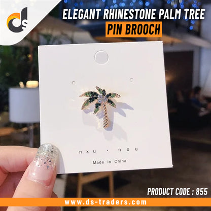 Elegant Rhinestone Palm Tree Pin Brooch