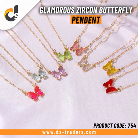 Glamorous Zircon Butterfly Pendant Necklace
