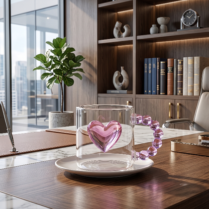 Elegant Crystal Heart Glass Mug With Handle