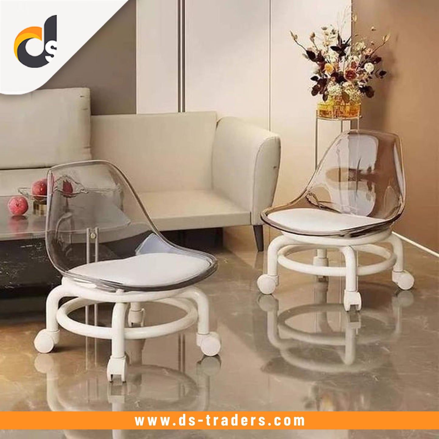 Portable Mini Acrylic Chair With Universal Wheel
