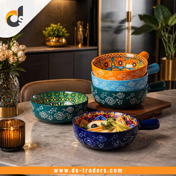 Elegant Ceramic Serving Bowl With Handle