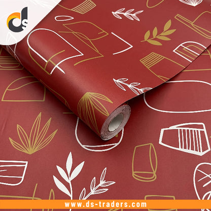 Self Adhesive Red Golden Leaf Marble Sheet