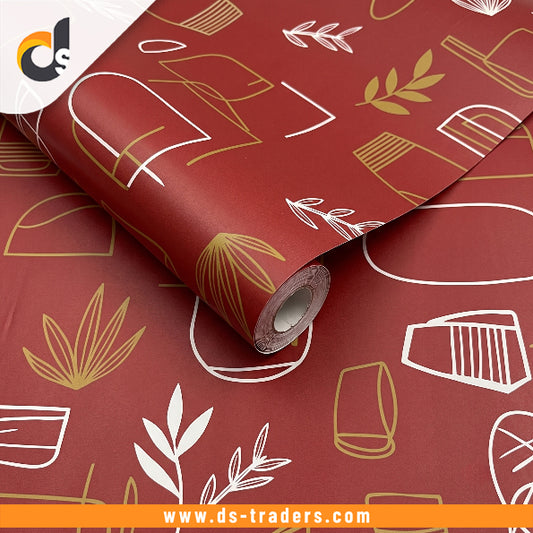 Self Adhesive Red Golden Leaf Marble Sheet