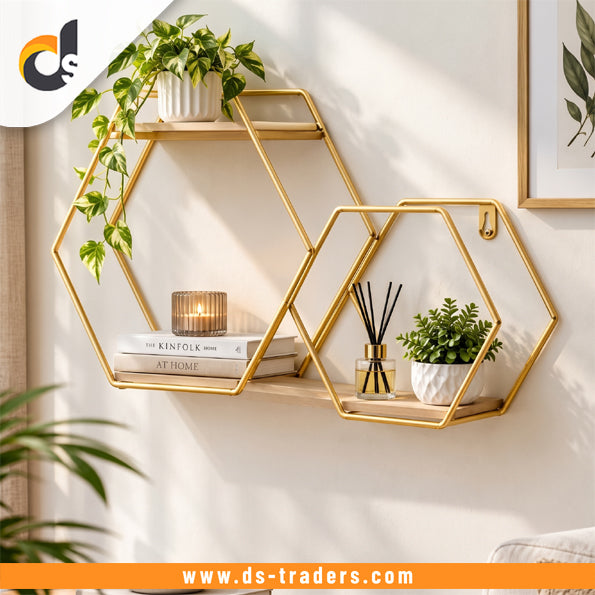 Elegant Double-Layer Hexagon Wall Shelf