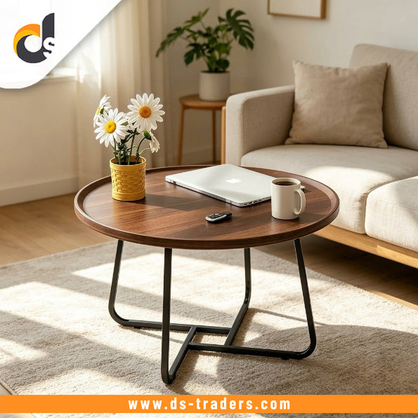 Elegant Round Wooden Sofa Side Table