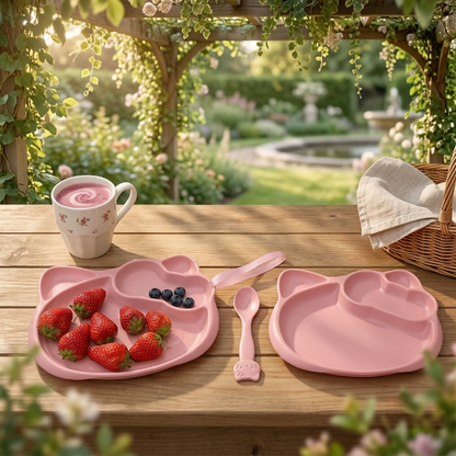 2Pcs Kitty Plate Set with Fork & Spoon